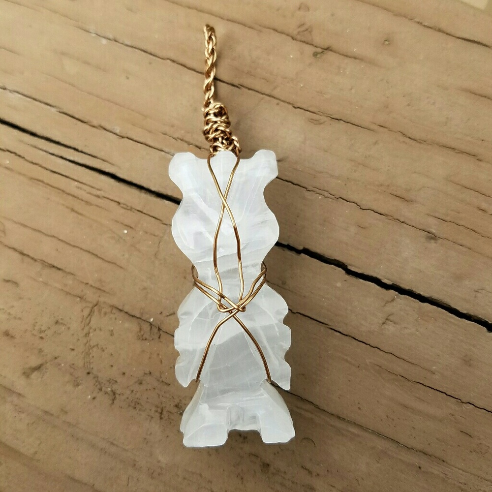 Brass Wire Wrapped Carved Onyx Owl